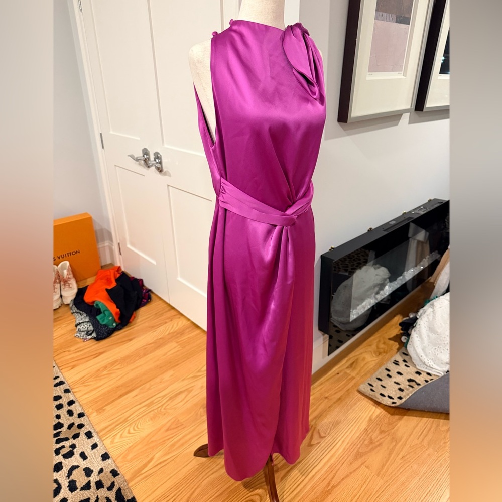 Nanushka Satin Knot-Waist Midi Dress in Fuchsia - Picture 12 of 13